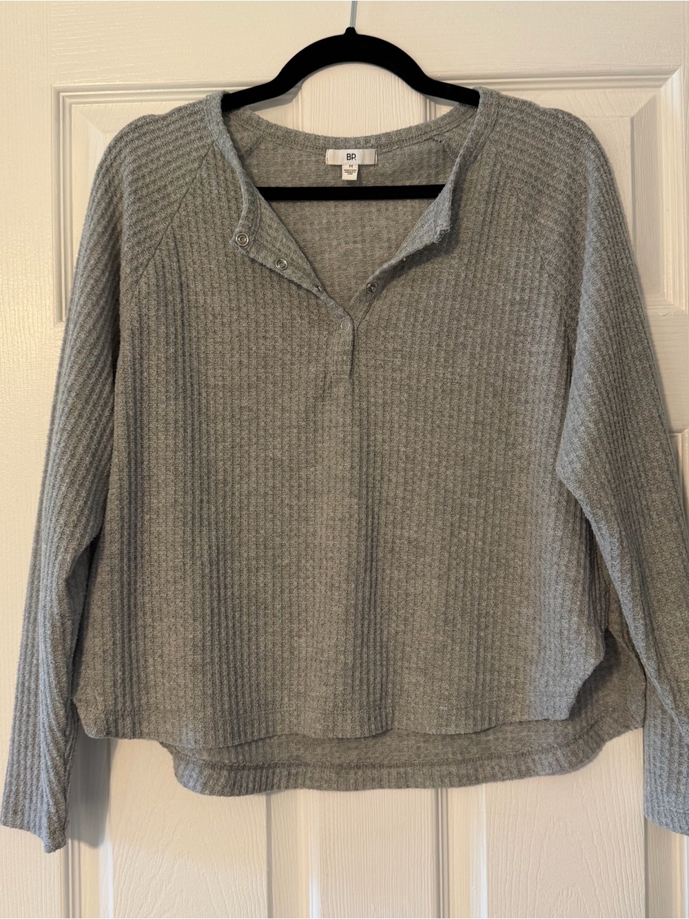 bp Light Gray Ribbed Snap Henley Pullover Sweater